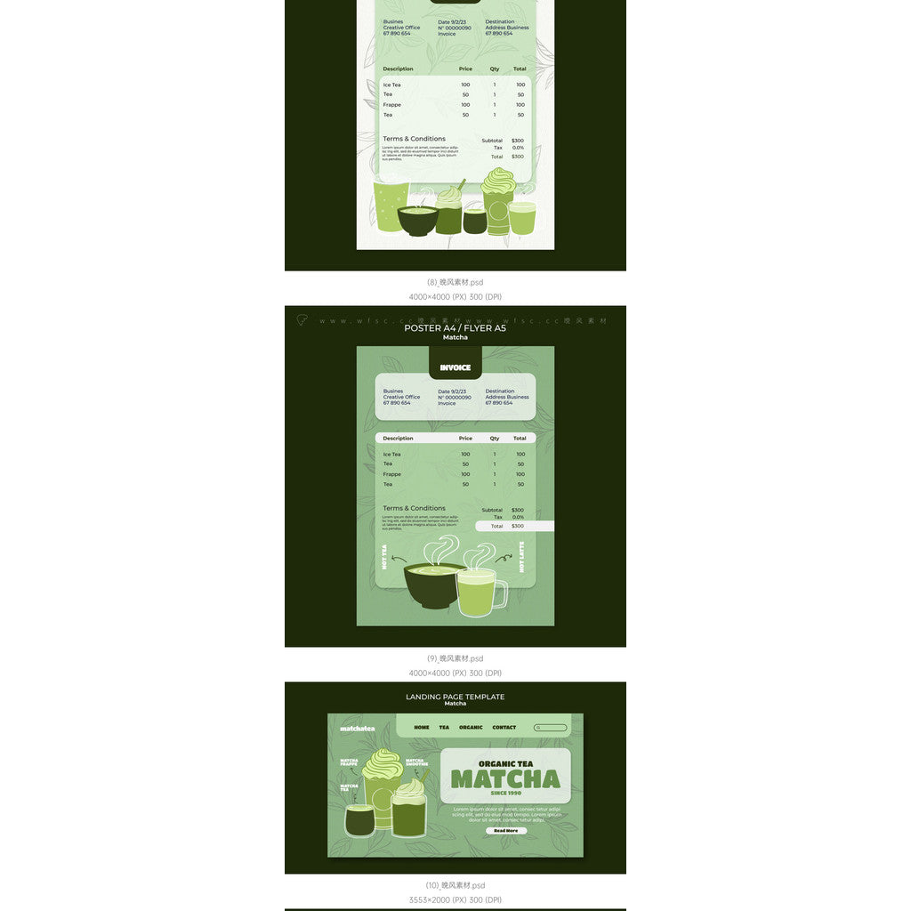 PSD | 🍵 Matcha Drink Poster Template – Coffee | Ice | Line Illustration