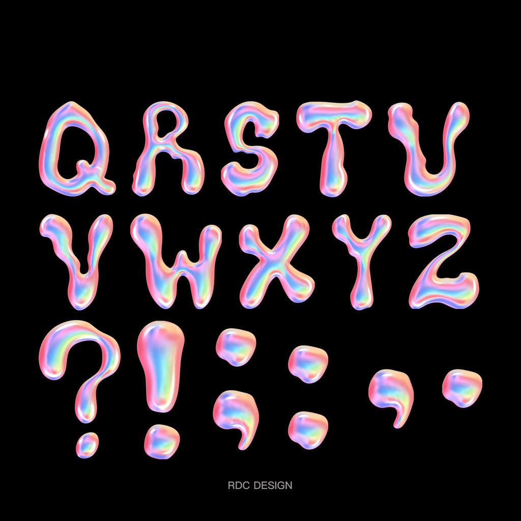 3D DESIGN | 🌈 3D Holographic Chrome Y2K Letters & Numbers – PNG