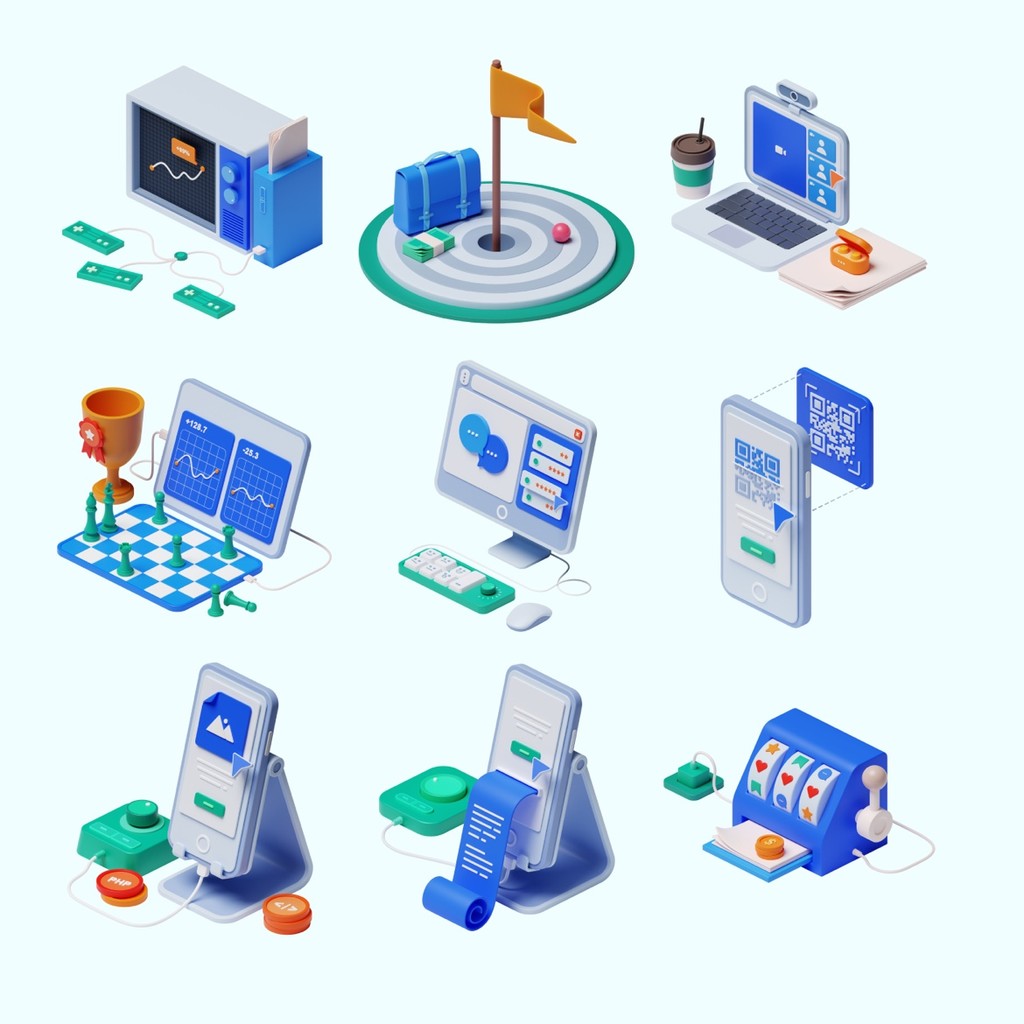 3D MODEL | 💼 Computer, Backpack, Coffee, Books, Phone, Rocket – Blender | C4D