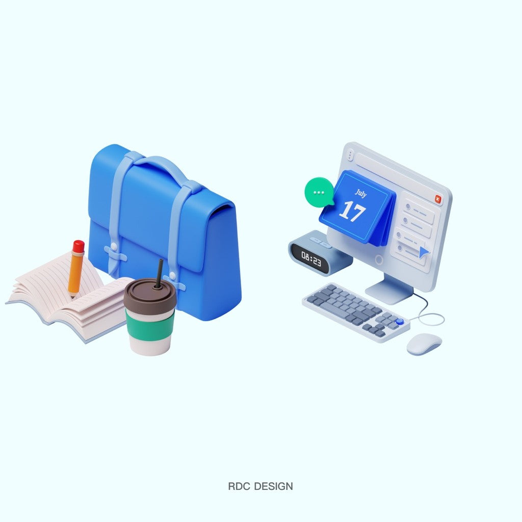 3D MODEL | 💼 Computer, Backpack, Coffee, Books, Phone, Rocket – Blender | C4D
