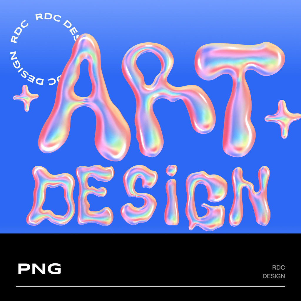 3D DESIGN | 🌈 3D Holographic Chrome Y2K Letters & Numbers – PNG