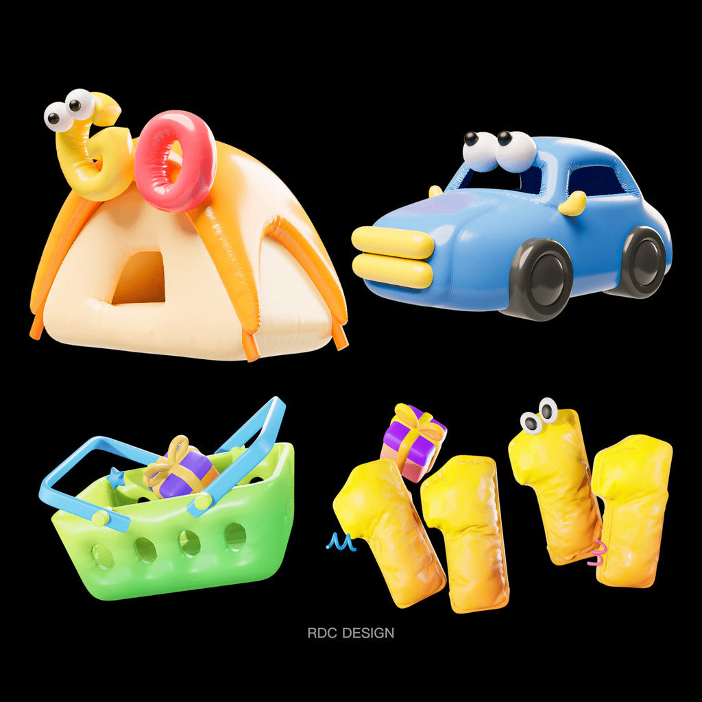 3D MODEL | 🎈 Balloon Style Cute Flowers, Hearts, Car & Emoji Models – Blender