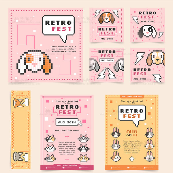 VECTOR | 🐇 1417 Cute Pet Vector Pack – Dogs | Cats | Rabbits | Poster
