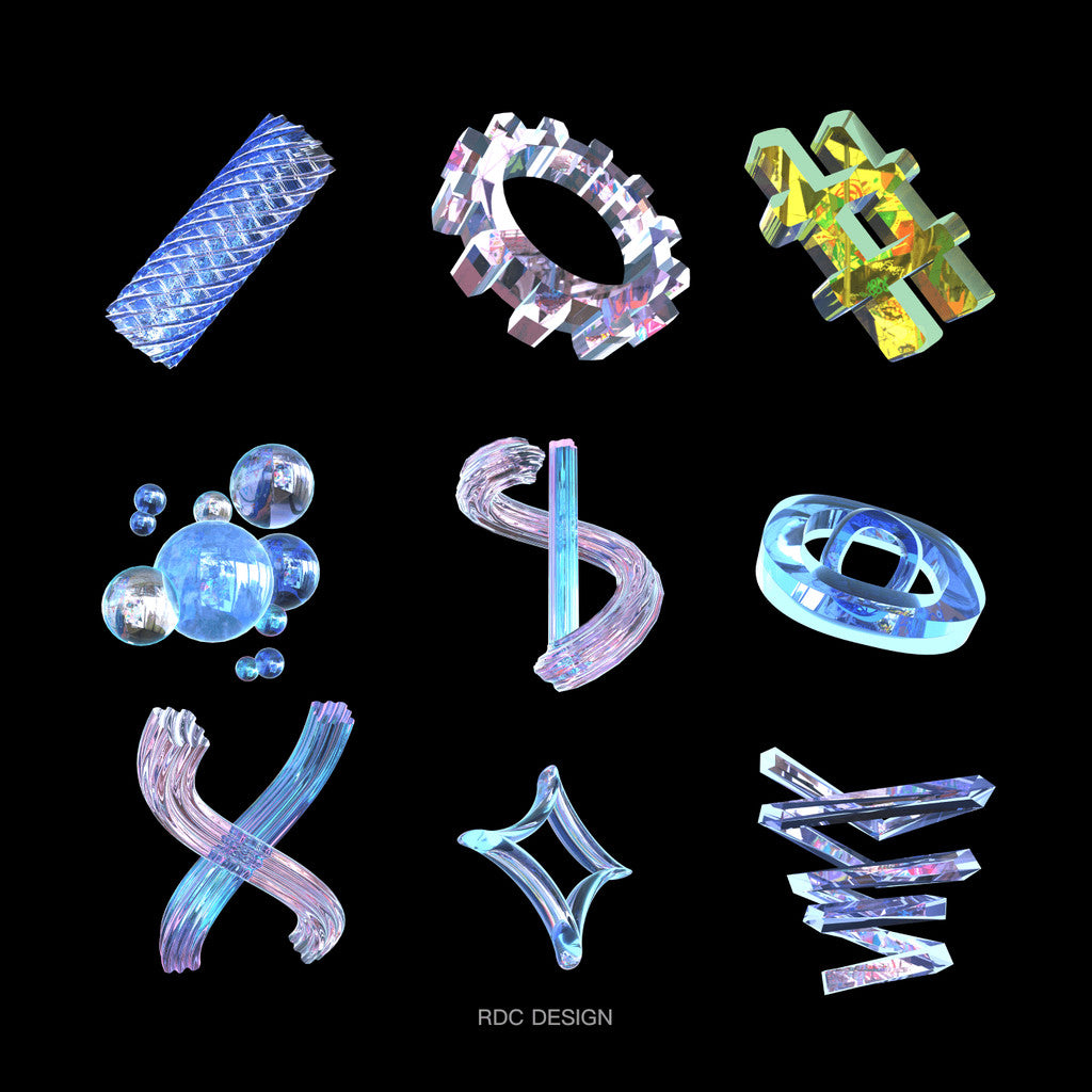3D MODEL | 🪩 21 Futuristic Holographic Glass Acidic Models – Blender
