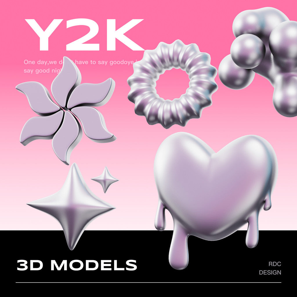 3D MODEL | ⭐ 23 Y2K Chrome Sci-Fi Geometric Shapes & Hearts – Blender