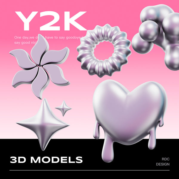3D MODEL | ⭐ 23 Y2K Chrome Sci-Fi Geometric Shapes & Hearts – Blender