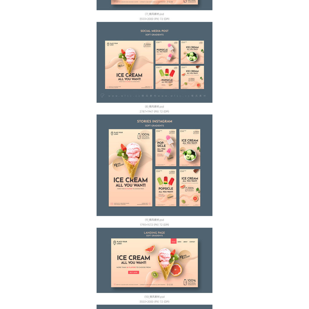PSD | 🍦 Ice Cream Poster Template – Cone | Cake | Strawberry | Matcha