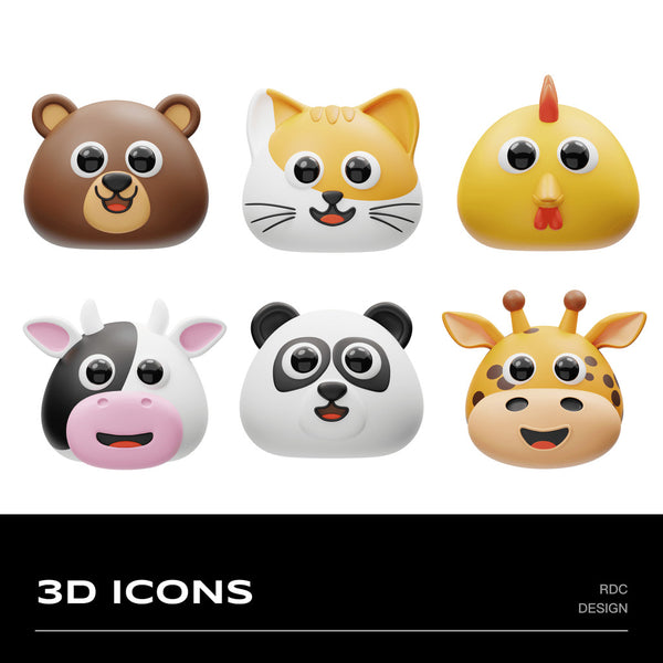 3D MODEL | 🐱 Cute Cartoon Animal Avatars (Cat, Chick, Cow, Bunny, Bear) – Blender | C4D
