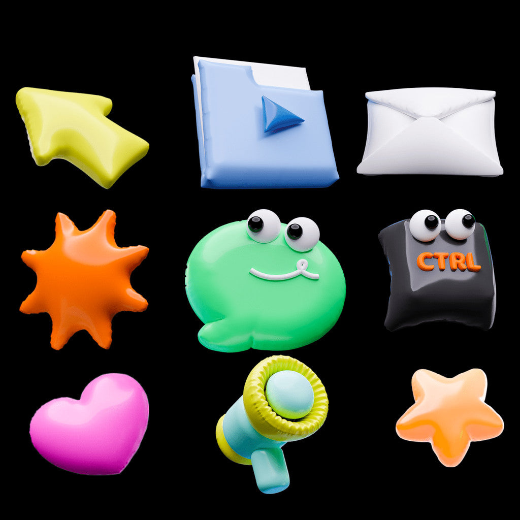 3D MODEL | 🎈 Balloon Style Cute Flowers, Hearts, Car & Emoji Models – Blender