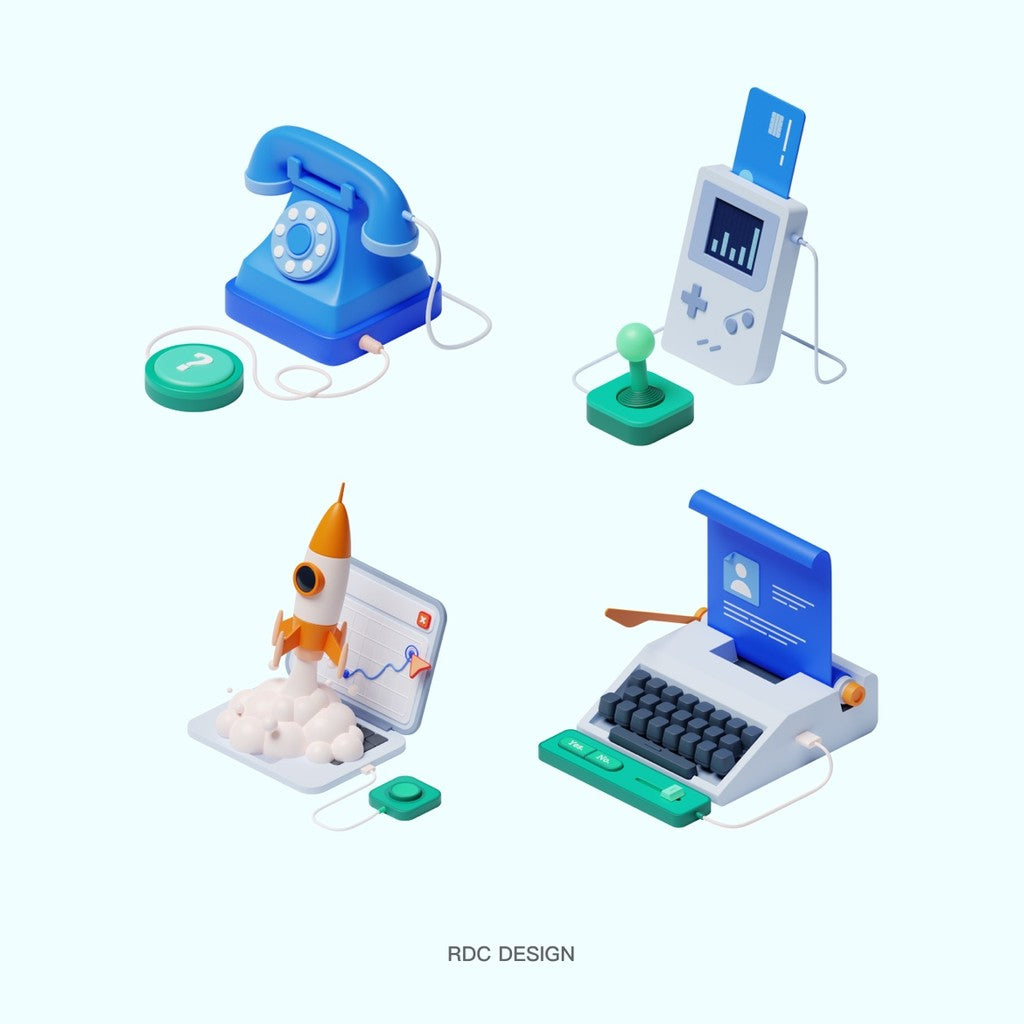 3D MODEL | 💼 Computer, Backpack, Coffee, Books, Phone, Rocket – Blender | C4D