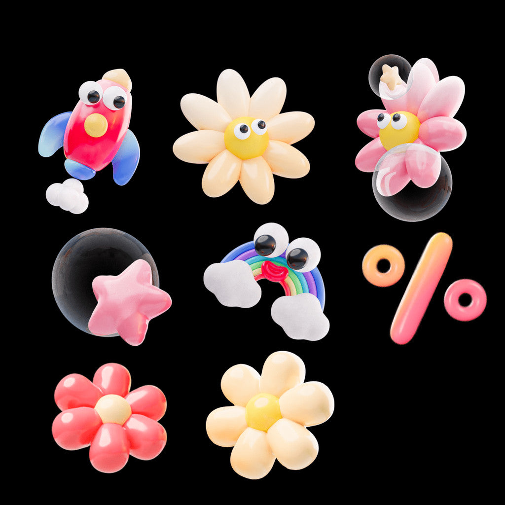 3D MODEL | 🎈 Balloon Style Cute Flowers, Hearts, Car & Emoji Models – Blender