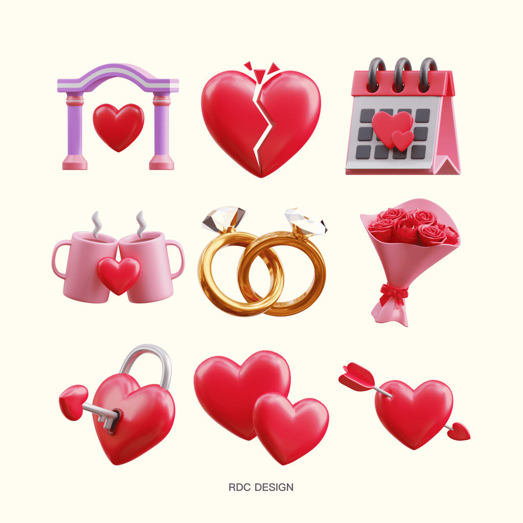 3D MODEL | 💌 Valentine & Qixi Festival 3D Roses, Hearts, Gift Boxes – Blender | C4D