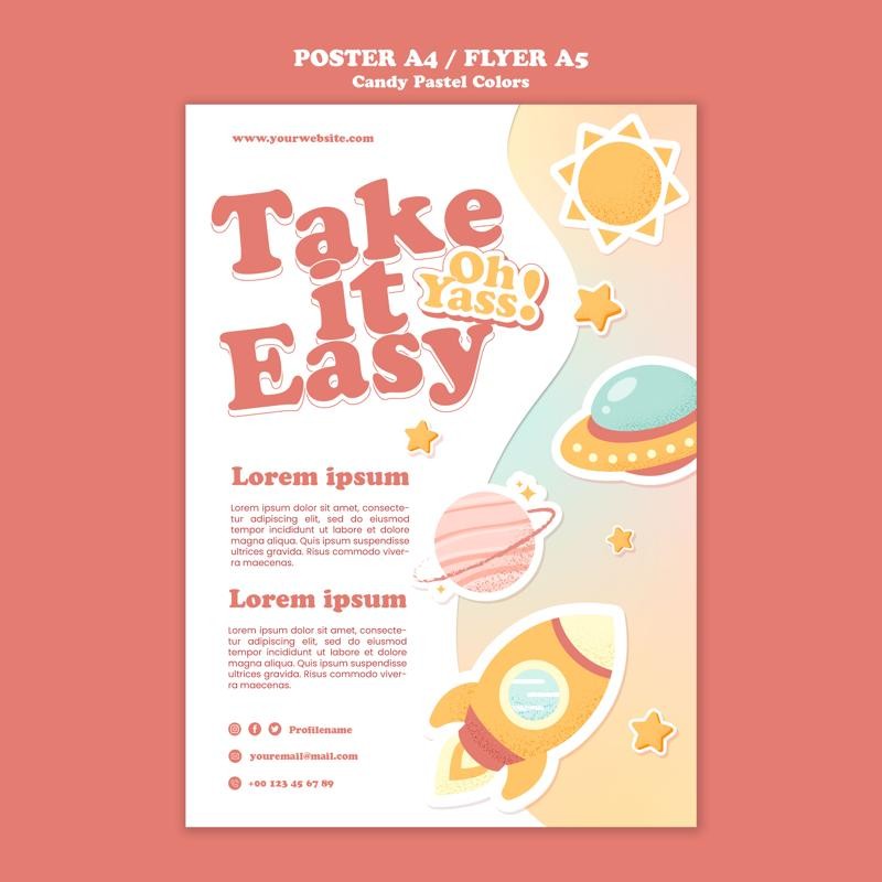 PSD | 🍭 Candy Poster Template – Cartoon School | Space | Galaxy