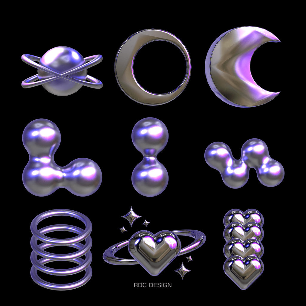 3D MODEL | 💜 25 Y2K Purple Chrome Hearts & Stars Models – Blender