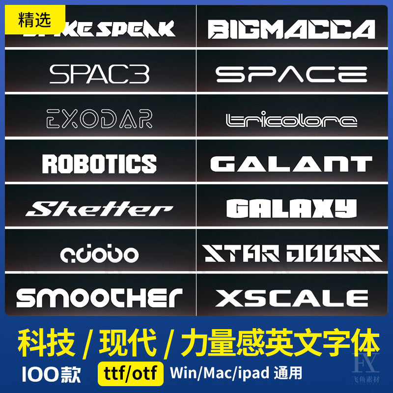FONT | 🔤 Modern Tech Sci-Fi Power English Font Pack – Procreate | PS | AI