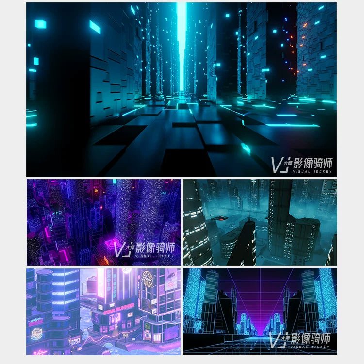 Visual Pack 🎬 | 3D Sci - Fi Cyberpunk Fly - Through | City Nightclub Live LED Big Screen VJ Background Video 4K 🌆 - MICHIGO STUDIO